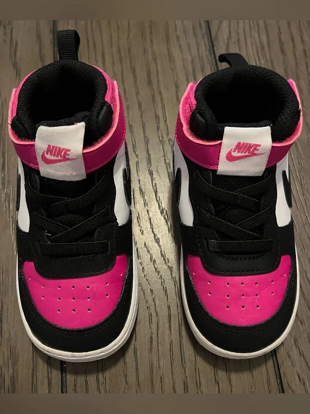 Nike Court Borough Mid 2 Kids Girls Mid Top Sneakers Hook & Loop Pink/Black 8C